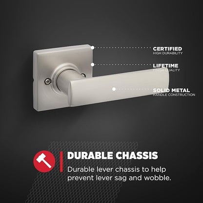 Kwikset Breton Dummy Door Handle, Single Sided Lever for Closets, French Double Doors, and Pantry, Satin Nickel Non-Turning Reversible Interior Push/Pull Lever, with Microban Protection