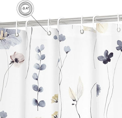 Grey Beige Watercolor Floral Fabric Shower Curtain, 72x72 | Waterproof Fabric, Modern Minimalist Floral Print, Machine Washable, Rustproof Grommets, for Bathroom