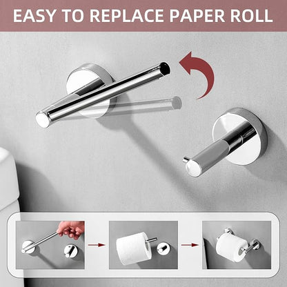 Chrome Bathroom Accessories, Polished Silver Bathroom Hardware Set Includes Double Post Toilet Paper Holder 15 to 24 Inch Towel Bar Towel Ring Robe Hook 4 Pieces Hand Towel Holder Wall Mount