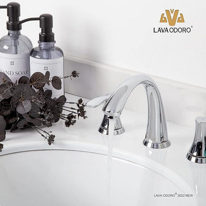 Lava Odoro Chrome Bathroom Faucet, 8 inch Widespread Bathroom Faucet 3 Hole 2 Handle Bathroom Sink Faucet Modern Bathroom Faucet Vanity Faucet with Drain Assembly Supply Line, BF405-C
