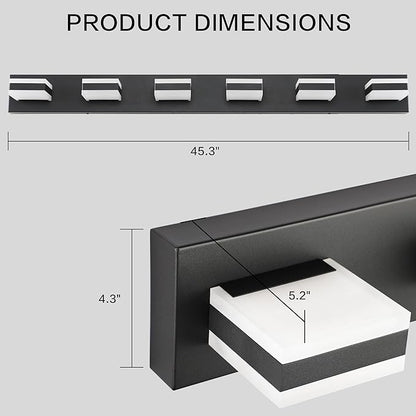PRESDE 6-Light LED Bathroom Light Fixtures Over Mirror Matte Black Vanity Light for Bathroom Modern Bath Wall Lighting