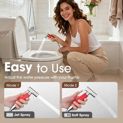 Handheld Bidet Sprayer Head, Stainless Steel Muslim Shower Head for Toilet, Adjustable Pressure Jet Sprayer for Feminine Hygiene and Pet Bath Bathroom Cloth Diaper Cleaning (Red)