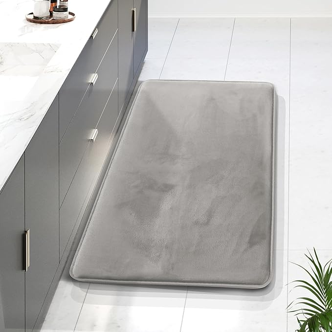Clara Clark Bathroom Rugs, Velvet Memory Foam Bath Mat, Non-Slip Bath Rugs, Machine Wash, Dries Quickly, Ultra Soft Plush Bath Mats for Bathroom, 24 x 36, Silver