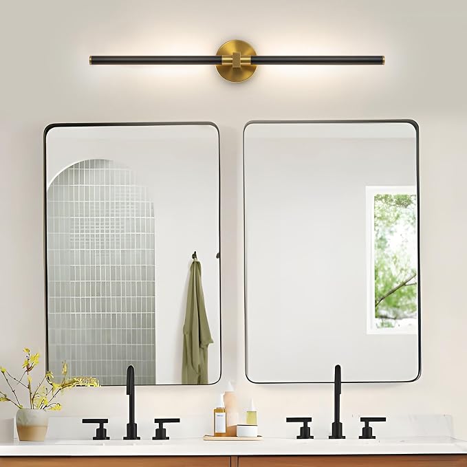 31" Modern Bathroom Vanity Light, Black and Gold Bathroom Light Fixture | Upgraded Bright 18W, 4000K, 360° Rotatable, CRI 90+, Brushed Gold Vanity Lights, LED Bathroom Lighting Fixtures over Mirror