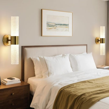 Gold Wall Sconces Set of 2, LED Dimmable Modern Crystal Wall Sconces Set of Two, Gold Wall Light, for Bedroom, Living Room, Dining Room, Dimmable LED 0-32W with Light Source,Hardwiring