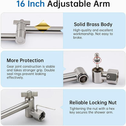 G-Promise 14 Inch All Metal Rain Shower Head with Extension Arm | Built to Last, Rust Resistant, Easy to Install, Adjustable, Full Body Coverage Large Rainfall Shower Head, Daily SPA