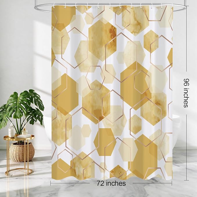 Litabel Extra Long Geometric Shower Curtain for Bathroom, 72x84 | Extra Long Modern Minimalist Shower Curtais, Yellow Geometric Art Print Abstract Waterproof Bath Curtain