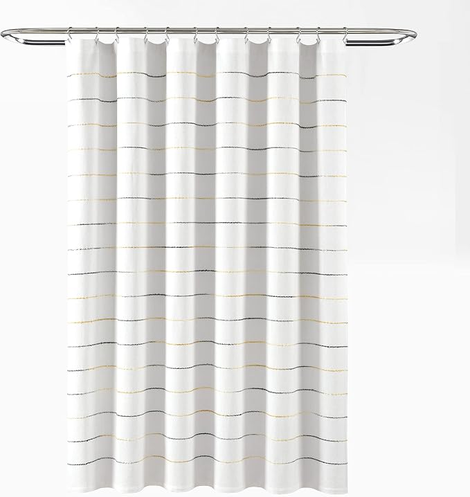 Lush Decor Ombre Stripe Yarn Dyed Cotton Shower Curtain, 72" W x 72" L, Yellow & Gray - Fabric Shower Curtains - Striped Bathroom Curtain - Farmhouse & Coastal Decor