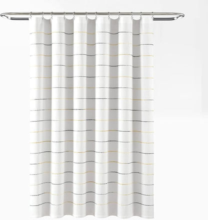 Lush Decor Ombre Stripe Yarn Dyed Cotton Shower Curtain, 72" W x 72" L, Yellow & Gray - Fabric Shower Curtains - Striped Bathroom Curtain - Farmhouse & Coastal Decor