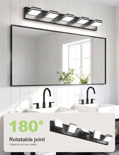 VOLISUN 5 Light Bathroom Vanity Light, 34.25 inch Dimmable Bathroom Light Fixtures Over Mirror, 5 Color Temperatures, 180°Rotatable Head, Black LED Vanity Lights for Bathrooms-ETL Certificated