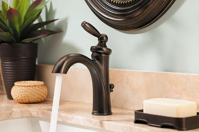 Moen Brantford Oil-Rubbed Bronze One-Handle Traditional Low-Arc Bathroom Faucet with Optional Deckplate and Available Vessel Sink Extension Kit, 6600ORB