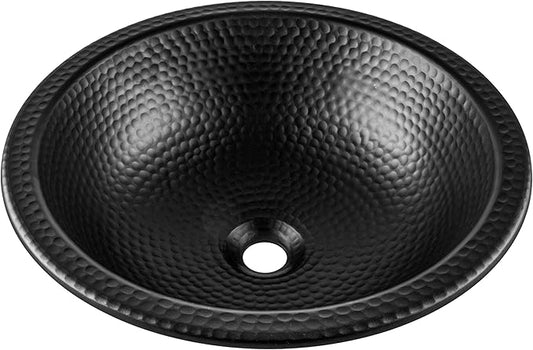 Monarch Abode Bathroom Sink – 16-Inch Rotunda Dual Mount Undermount or Drop In Bathroom Sinks, Bathrooms Hand Hammered Matte Black Aluminum Vanity Sink for Countertop, Powder Room, Bath, or Restroom