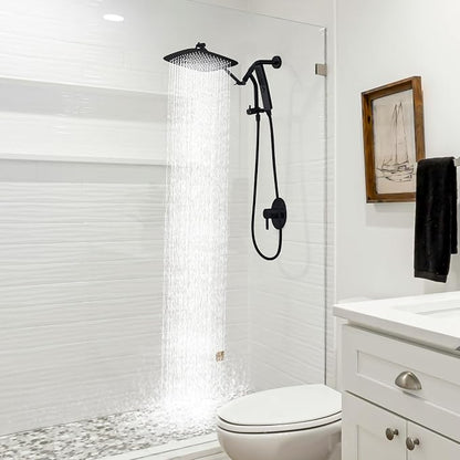G-Promise 12 Inch All Metal Rain Shower Head with Handheld (Matte Black) | Suits Every Height, Pause Mode Diverter, Massage Mode Handheld, Full Body Coverage, Easy to Install, Modern Bath Upgrade