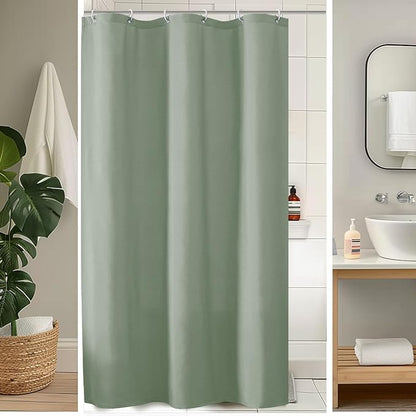 OVZME Zora 36 x 72 Inch Stall Fabric Shower Curtain - Soft Small Solid Shower Curtain for Bathroom for Narrow Stall Size, Machine Washable Water Resistance, Hotel Style, Sage Green