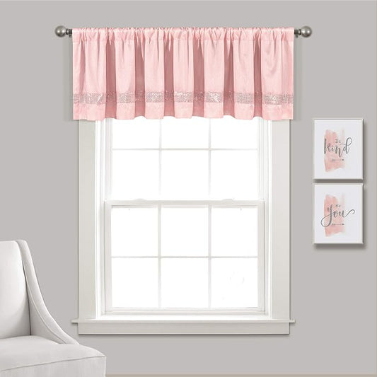 Lush Decor Night Sky Sequins Valance, Single, 84" W x 18" L, Blush & Silver - Extra Wide Curtain - Kitchen Curtain Valance - Modern Glam Decor - Bathroom Or Kitchen Valance For Windows