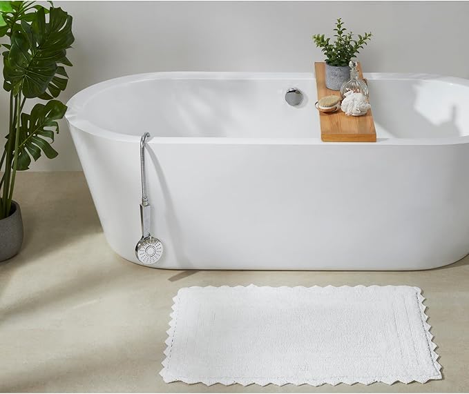 Better Trends Lilly Crochet 21x34 Reversible Bath Rugs and Bath mats for Bathroom, Luxurious 100% Cotton Bath Rug & Water Absorbent Bathroom Mat - White Bath Matt