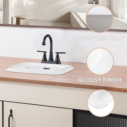 Bathroom Vessel Sink 18 Inch Small Drop In Bathroom Sink Rectangular Semi Recessed Sinks with Overflow White Ceramic Small Vanity Sinks for Tiny Bathrooms