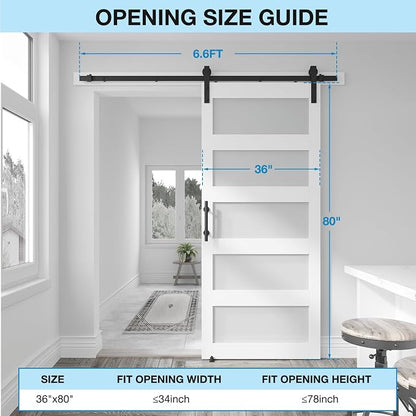36in x 80in 5-Panel Sliding Glass Barn Door with 4ft Hardware Kit | Easy Assembly with Pre-Drilled Holes, Waterproof, Frosted Glass for Bathroom-Fit Max Opening 34in x 78in
