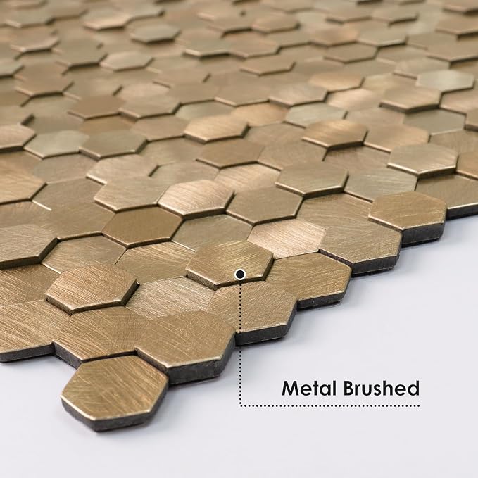 STICKGOO Peel and Stick Backsplash Tiles, Stick on Mosaic Self Adhesive Tiles, 3D Hexagon Backsplash for Kitchen Bathroom Fireplace Vanity (8PCS, Copper)