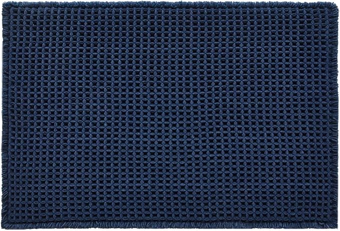 TYUU Waffle Bath Mat, Small Boho Bathroom Rugs Non Slip 24x16 Navy Blue | Super Absorbent Quick Dry Bath Rug, Non-Slip Backing, Soft Waffle Washable Farmhouse Bathroom Mats, Tub, Shower & Home Decor