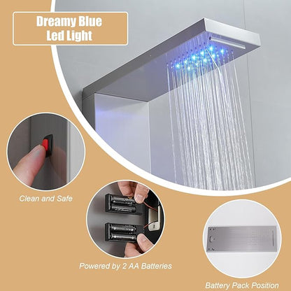 6 in 1 Shower Panel Tower System, Rainfall Shower Tower Systems w/LED and Digital Display Stainless Steel Shower Panels with Waterfall Tub Spout Massage Jets Handheld Head Nickel and Chrome