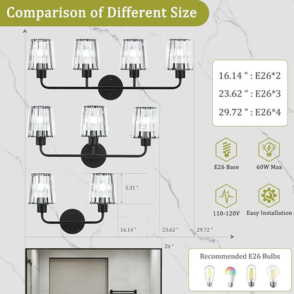 2-Light Crystal Vanity Light Fixtures, Black Bathroom Vanity Light