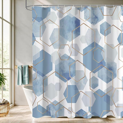 Litabel Long Shower Curtain for Bathroom, Geometric Bathroom Decor 72x78 | Long Modern Minimalist Shower Curtais, Light Blue Geometric Art Print Abstract Waterproof Bath Curtain