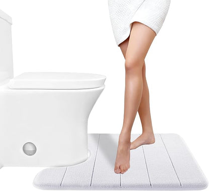 Yimobra Memory Foam Toilet Bath Mat U-Shaped, Soft and Comfortable, Super Water Absorption, Non-Slip, Thick, Machine Wash and Easier to Dry for Bathroom Commode Contour Rug, 24 X 20 Inches, White
