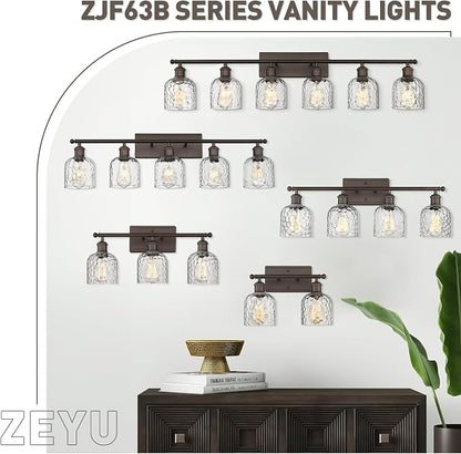zeyu 2-Light Bathroom Vanity Light, Farmhouse Wall Sconce Lighting with Clear Hammered Glass, Oil Rubbed Bronze Finish, ZJF63B-2W ORB