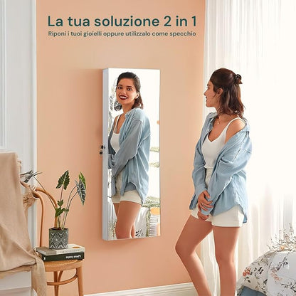 Avilia Jewellery Cabinet with Mirror 110 x 37 x 10 cm in Ultra Sturdy MDF - Space-Saving Jewellery and Accessories Organizer with Secure Key Lock, Wall or Door Mounting
