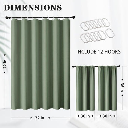 Shower Curtain Set, for Bathroom Decor 72" x 72", Sage Green | Waffle Textured Modern Solid Waffle Textured Cloth Waterproof Matching Window Shower Curtain 36 x 30 Inches
