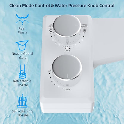 Hibbent Bidet Attachment for Toilet, Non-Electric Dual Nozzle for Frontal & Rear Wash, with 10 Pieces Toilet Seat Bumpers