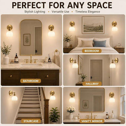 1-Light Gold Brass Bathroom Light Fixture,Wall Sconces set of 2,Brushed Gold Vanlity Light Over Mirror,Bathroom Vanity Light with White Tulip Glass Flower Shade,E26 Socket(Bulbs Not Included)