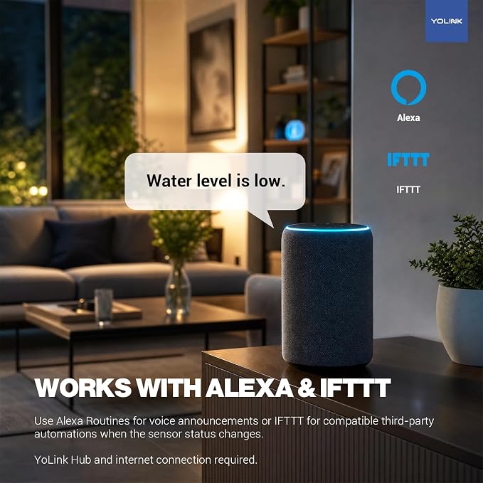 YoLink LoRa Smart Water Level Monitoring Sensor, Wireless Battery-Powered Float Switch Alarm, Sump Pump Alarm, AC Condensate Overflow, Tank Level, Toilet Leak Sensor, 105dB Siren, YoLink Hub Required
