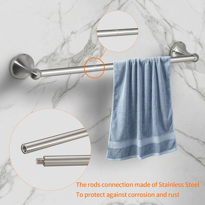 8 Pieces Bathroom Hardware Set Brushed Nickel Adjustable Expandable Towel Bars Towel Ring Wall Mount Toilet Paper Holder Towel Hooks Towel Racks Hand Towel Holder Bathroom Accessory Set