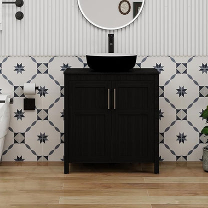 YOURLITE 30" Black Bathroom Vanity, 30" Black Bathroom Vanity Sink Combo with Black Black Ceramic Basin Faucet & Pop Up Drain Set