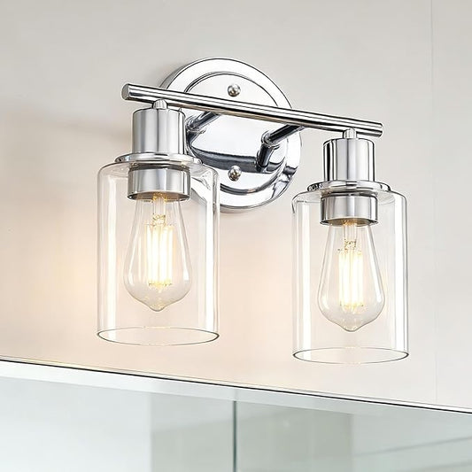 2-Light Chrome Bathroom Vanity Light Fixture Over Mirror,Chrome Vanity Lights for Bathrooms,2 Bulb Bathroom Wall Light Over Sink