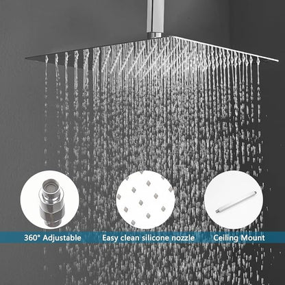 16 Inch Ceiling Mount Polished Chrome Shower System Bathroom Luxury Rain Mixer Shower Combo Set Ceiling Rainfall Shower Head System (Contain Shower Faucet Rough-in Valve Body and Trim Kit)