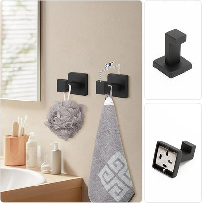 NearMoon 5 Pieces Bathroom Hardware Set 304 Stainless Steel - Square Towel Rack Set Include 16" Towel Rod + Towel Ring + Toilet Paper Holder + 2 Robe Towel Hooks Bathroom Accessories (Matte Black)