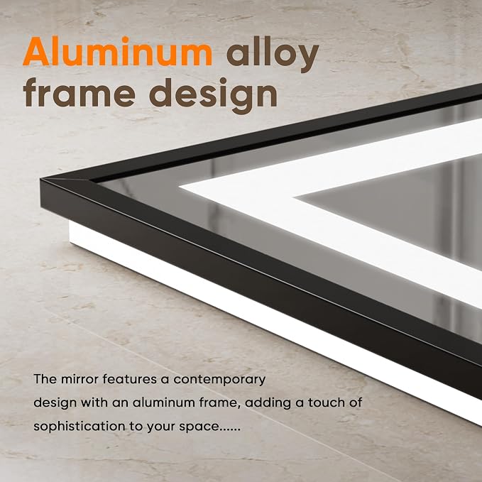 Antok 55X40 LED Bathroom Mirror with Lights, Vanity Mirror for Wall with Black Frame, Touch Control, Anti-Fog, Dimmable Lights, Shatter-Proof, Memory Function, Wall-Mounted Vanity Mirrors