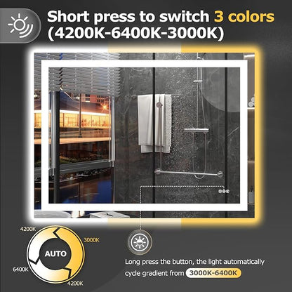 Hivone 48"X36" LED Bathroom Mirror with Lights, Anti-Fog, Dimmable, Backlit + Front Lit, Smart Bathroom Vanity Mirror, Memory Function, Shatterproof, Tempered Glass (Horizontal/Vertical)