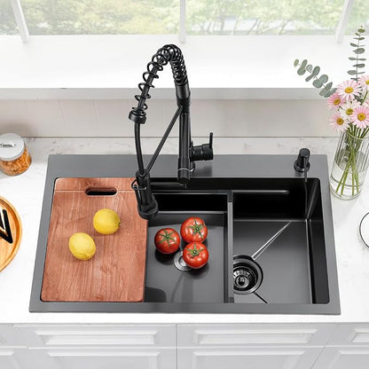 Black Kitchen Sink 30 Inch Gunmetal Black Drop In Kitchen Sink with Faucet Combo Modern Workstation Stainless Steel Sink Top Mount Single Bowl Farmhouse Kitchen Sinks