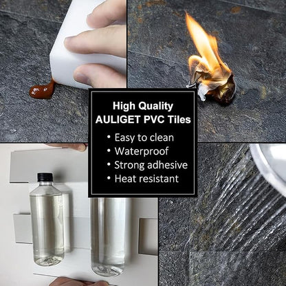AULIGET 6" x 12" Peel and Stick Backsplash Wall Tiles, PVC Faux Stone Stick on Tiles for Backsplash Kitchen, Bathroom (2, Rust Slate)