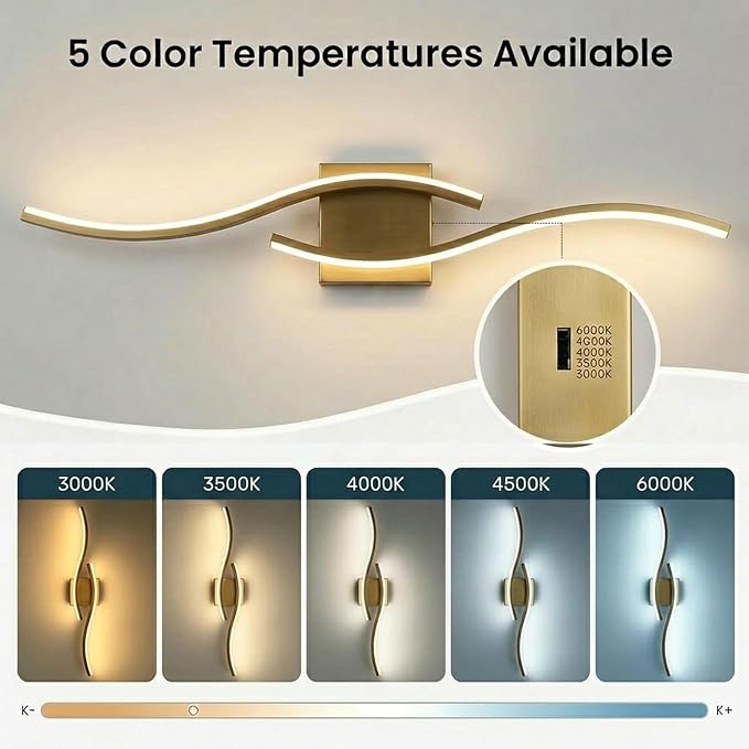 Vanity Light for Bathroom, 31.6 Inch Gold LED Dimmable | Bathroom Lights Fixture Over Mirror, 5CCT Adjustable Color Temperatures Modern Wall Sconces for Bathroom Bedroom Living Room