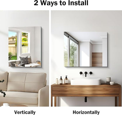 CILIBER Frameless Mirror, 24x30 Mirrors for Wall, Rectangle Bathroom Mirror for Over Sink, Frameless Vanity Mirror with Polished Edge, 3mm Tempered Glass, Hangs Horizontally or Vertically
