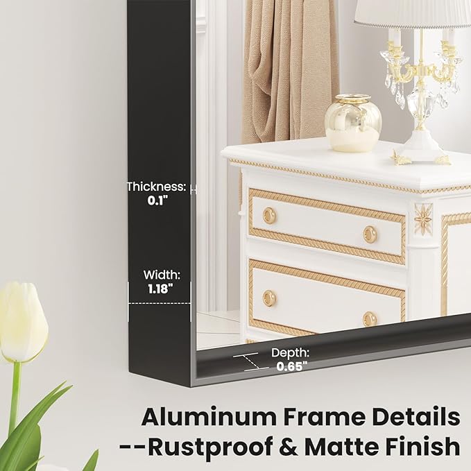 LOAAO Black Bathroom Mirror 55"X30" | Tempered Glass, Hangs Vertically or Horizontally, Easy to Install, Modern Design
