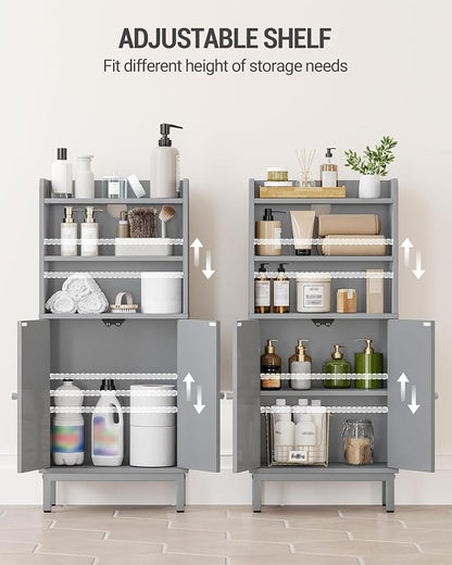 Hzuaneri Bathroom Storage Cabinet, Small Floor Cabinet with 2 Door | Toilet Paper Cabinets, Bathroom Organizer with Adjustable Shelf, for Small Spaces, Gray, Arch Door,7.1" Dx14.6 Wx32.7 H