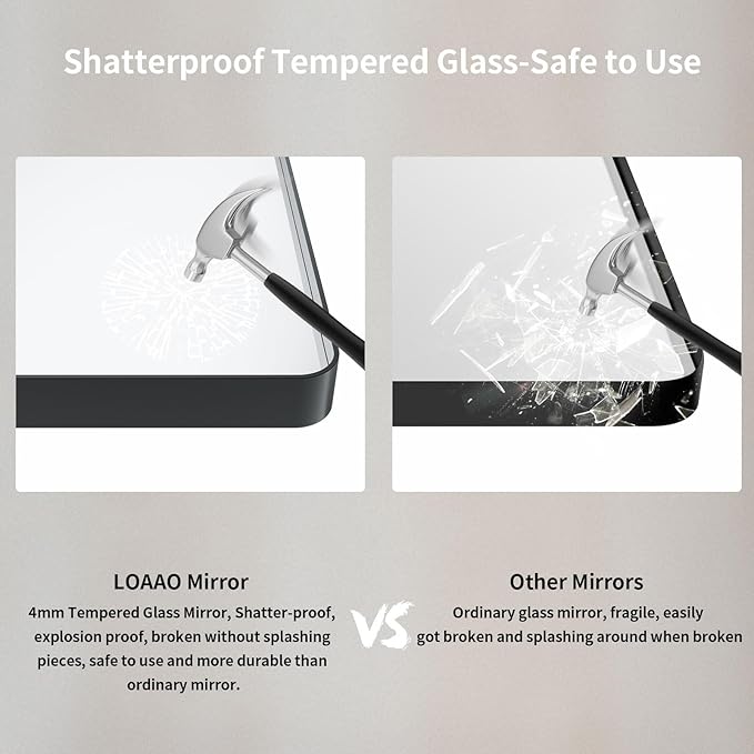 LOAAO 50X30 Inch Black Bathroom Mirror Metal Framed | Matte Black, Rounded Rectangle, Anti-Rust, Tempered Glass, Hangs Horizontally or Vertically