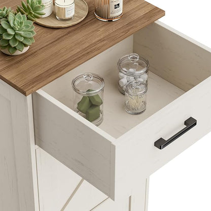 Homhedy Bathroom Storage Cabinet with Drawer & Adjustable Shelf | Freestanding Storage Cabinet for Bathroom, Entryway, Living Room & Kitchen, Rustic White and Brown, 15.7"W