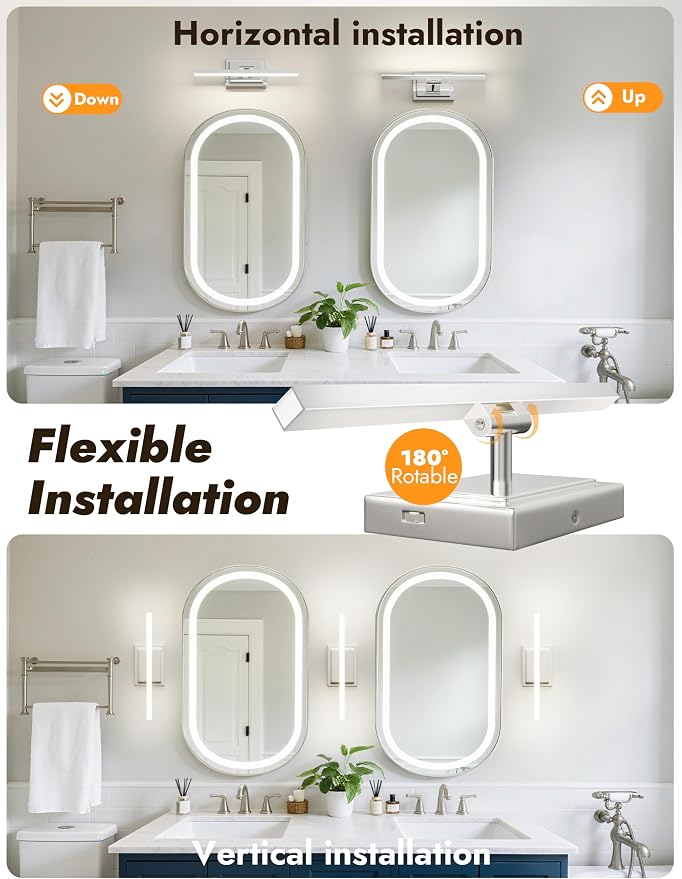 15.7 Inch Modern Bathroom Light Fixture, 12W 5CCT Dimmable LED Chrome Bathroom Vanity Lights Over Mirror, Vanity Lights for Bathrooms Restroom Mirror- ETL Certified